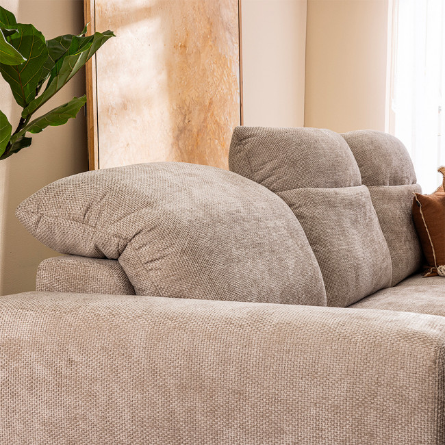 Sam - Canapé d'angle droit 4 places avec têtières réglables en tissu chenille