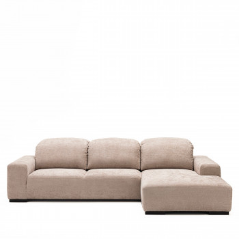 Sam - Canapé d'angle droit 4 places avec têtières réglables en tissu chenille