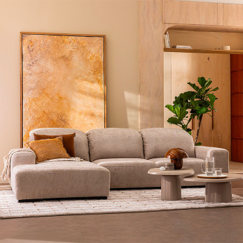 Sam - Canapé d'angle gauche 4 places avec têtières réglables en tissu chenille
