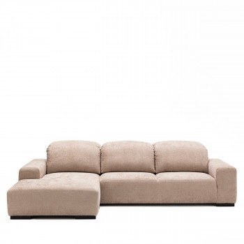 Sam - Canapé d'angle gauche 4 places avec têtières réglables en tissu chenille