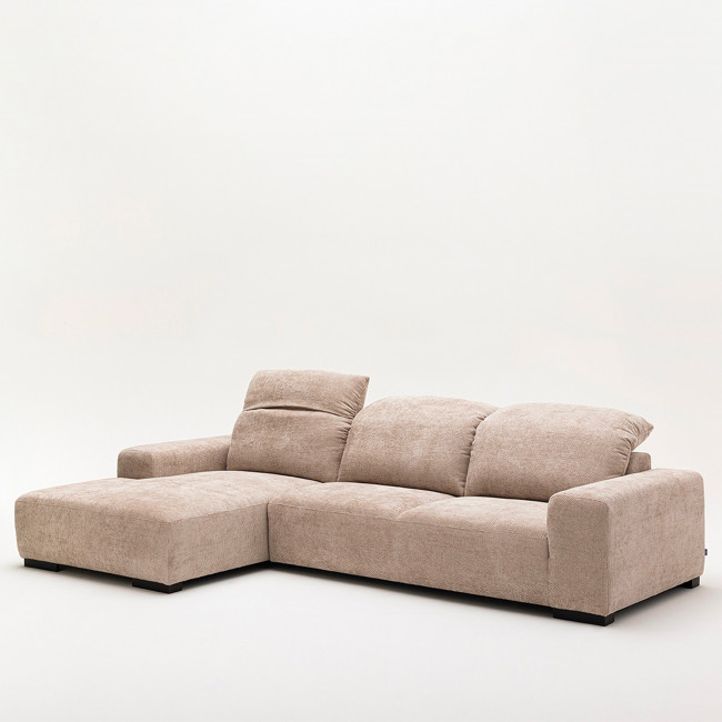 Sam - Canapé d'angle gauche 4 places avec têtières réglables en tissu chenille