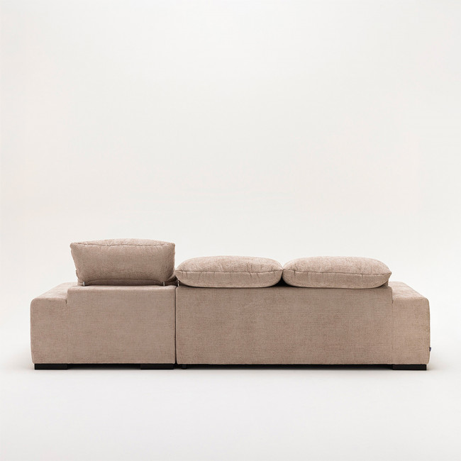 Sam - Canapé d'angle gauche 4 places avec têtières réglables en tissu chenille