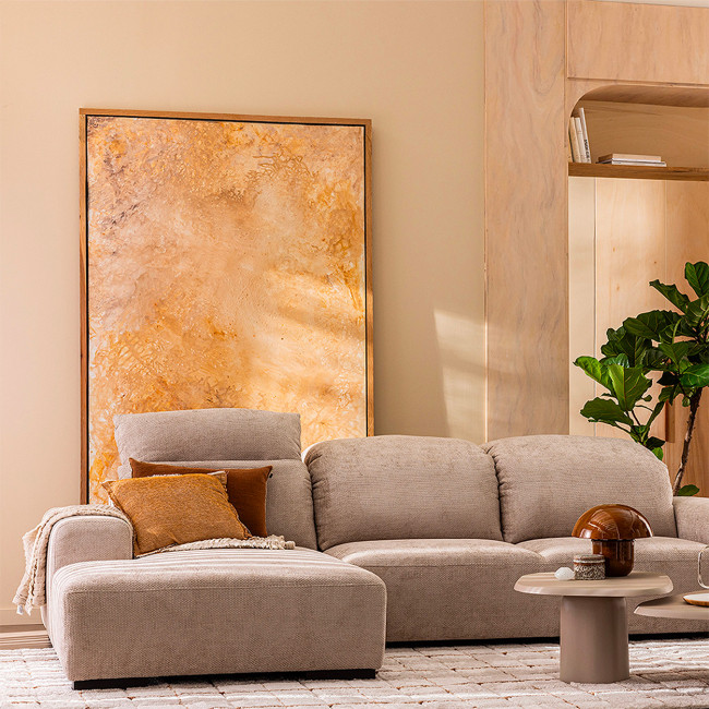 Sam - Canapé d'angle gauche 4 places avec têtières réglables en tissu chenille