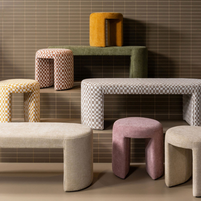 Charlie - Pouf damiers en tissu