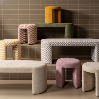 Charlie - Pouf damiers en tissu