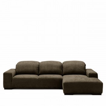 Sam - Canapé d'angle droit 4 places avec têtières réglables en tissu chenille