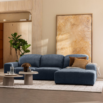 Sam - Canapé d'angle droit 4 places avec têtières réglables en tissu chenille