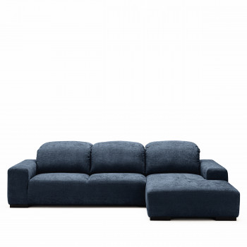 Sam - Canapé d'angle droit 4 places avec têtières réglables en tissu chenille