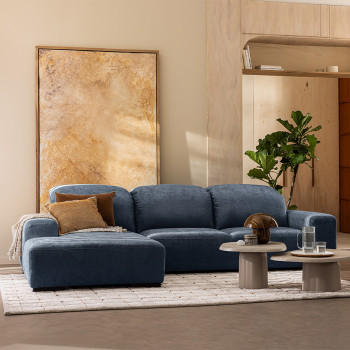 Sam - Canapé d'angle gauche 4 places avec têtières réglables en tissu chenille