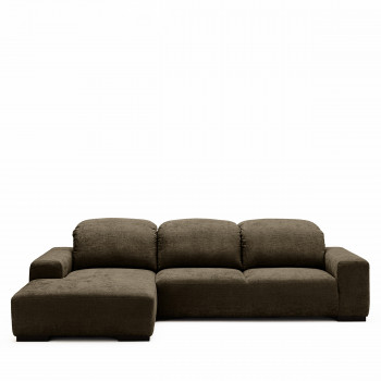 Sam - Canapé d'angle gauche 4 places avec têtières réglables en tissu chenille