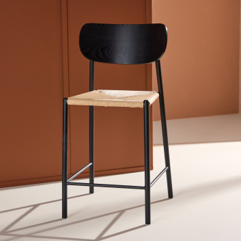 Polly - Tabouret de bar en résine tressée et métal H66.5cm
