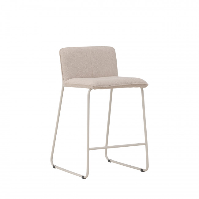 Bisbee - Lot de 2 tabourets de bar en tissu bouclette pieds beiges H65cm
