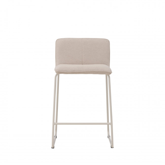 Bisbee - Lot de 2 tabourets de bar en tissu bouclette pieds beiges H65cm
