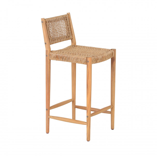 Nuri - Lot de 2 tabourets de bar intérieur/extérieur en bois d'acacia et résine tressée H66cm