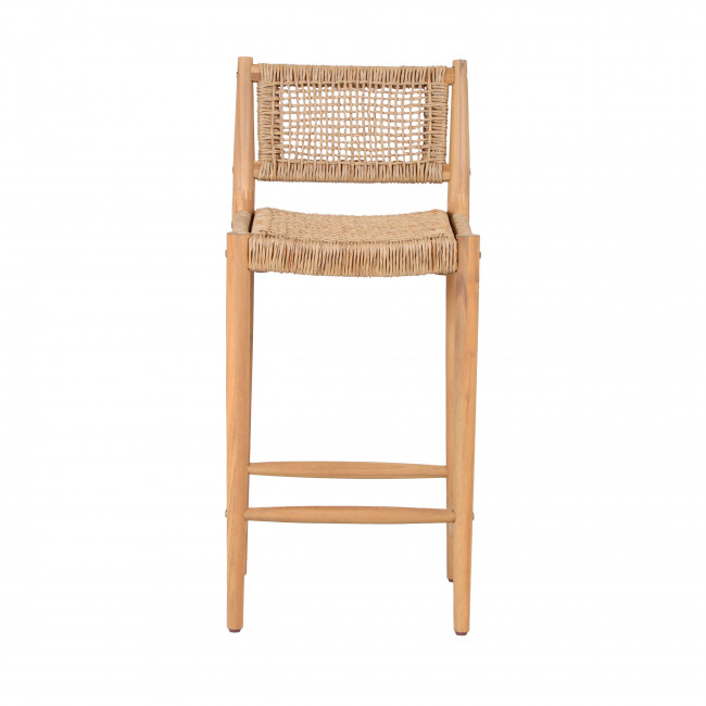 Nuri - Lot de 2 tabourets de bar intérieur/extérieur en bois d'acacia et résine tressée H66cm