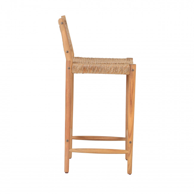Nuri - Lot de 2 tabourets de bar intérieur/extérieur en bois d'acacia et résine tressée H66cm