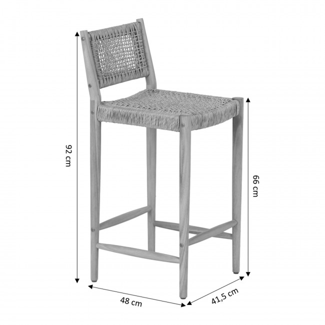 Nuri - Lot de 2 tabourets de bar intérieur/extérieur en bois d'acacia et résine tressée H66cm