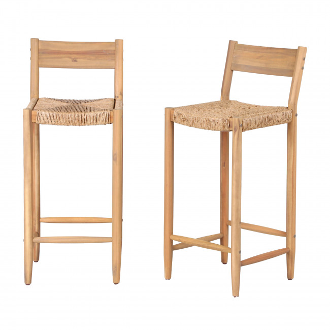 Woody - Lot de 2 tabourets de bar intérieur/extérieur en bois H76cm