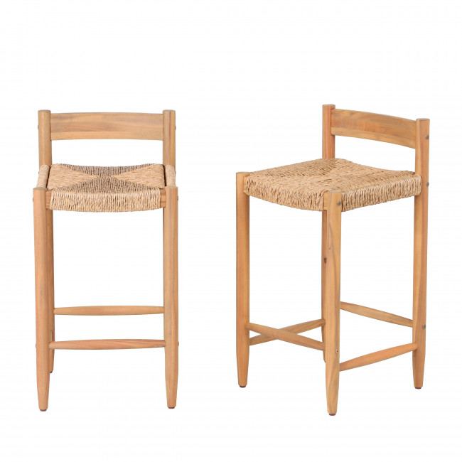 Tanno - Lot de 2 tabourets de bar intérieur/extérieur en bois H66cm