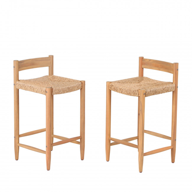 Tanno - Lot de 2 tabourets de bar intérieur/extérieur en bois H66cm