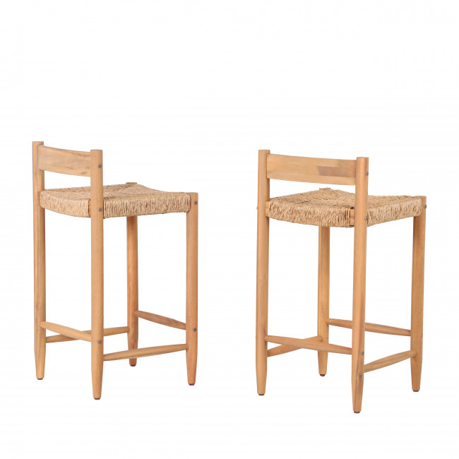 Tanno - Lot de 2 tabourets de bar intérieur/extérieur en bois H66cm