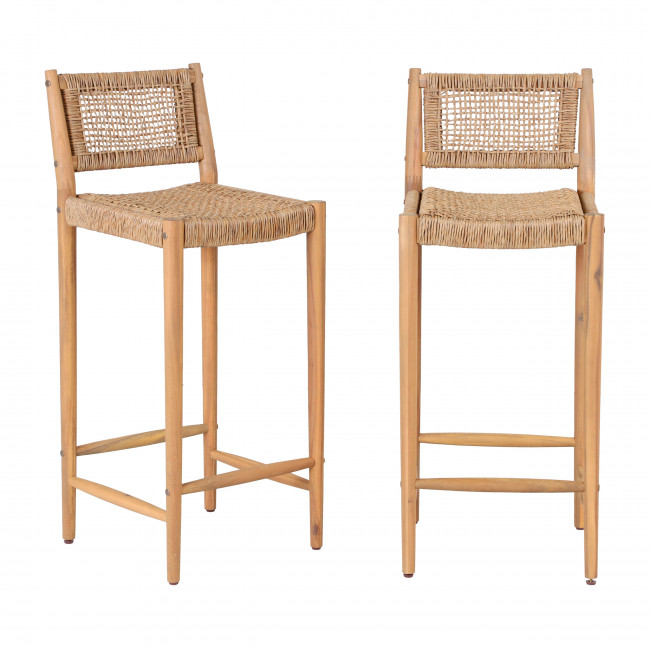 Nuri - Lot de 2 tabourets de bar intérieur/extérieur en bois H76cm