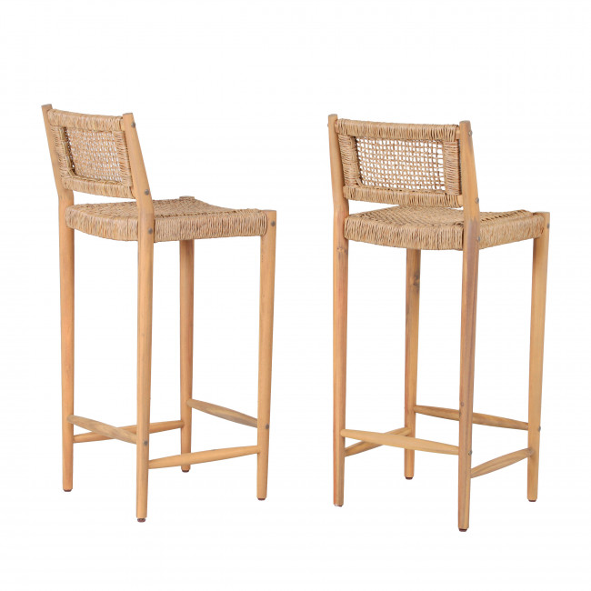 Nuri - Lot de 2 tabourets de bar intérieur/extérieur en bois H76cm