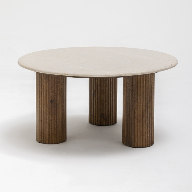 Sula - Table basse en marbre et bois massif ø80cm
