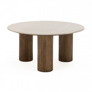 Sula - Table basse en marbre et bois massif ø80cm
