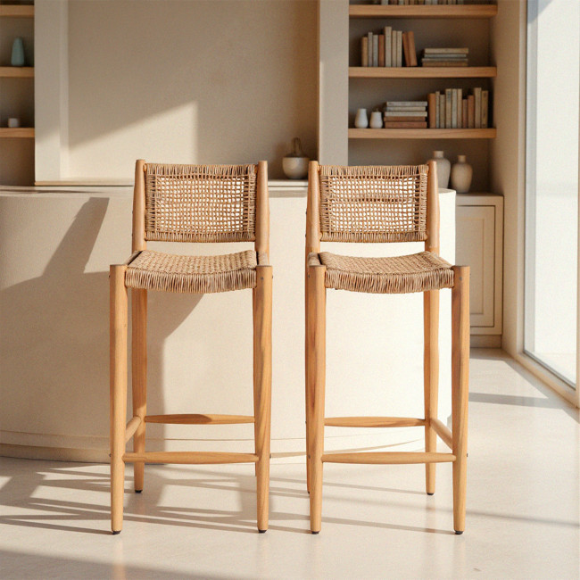 Nuri - Lot de 2 tabourets de bar intérieur/extérieur en bois H76cm