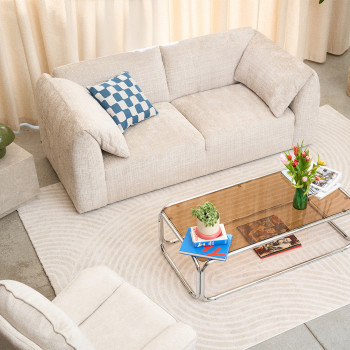Logan - Canapé 3 places accoudoirs relevables avec tablette en tissu chenille