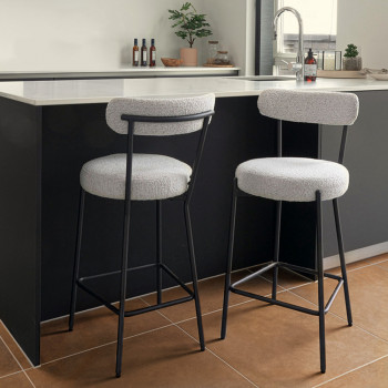 Badalona - Tabouret de bar en tissu bouclette et métal 65cm