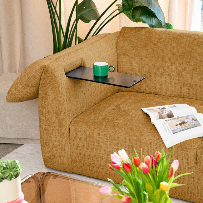 Logan - Canapé 3 places accoudoirs relevables avec tablette en tissu chenille