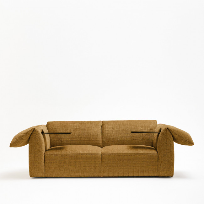 Logan - Canapé 3 places accoudoirs relevables avec tablette en tissu chenille