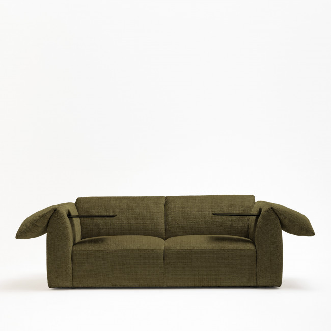 Logan - Canapé 3 places accoudoirs relevables avec tablette en tissu chenille