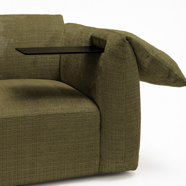 Logan - Canapé 3 places accoudoirs relevables avec tablette en tissu chenille