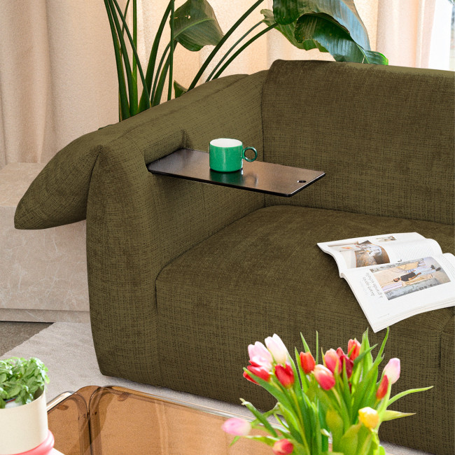 Logan - Canapé 3 places accoudoirs relevables avec tablette en tissu chenille