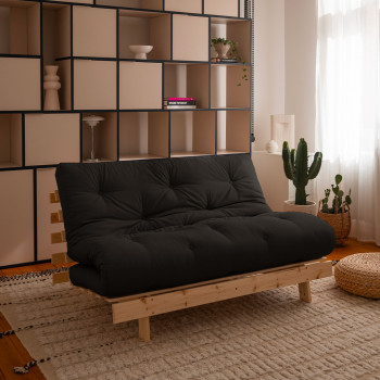 Roots - Canapé convertible 140x200cm en bois naturel et tissu