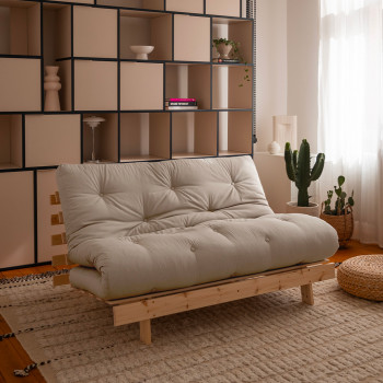 Roots - Canapé convertible 140x200cm en bois naturel et tissu