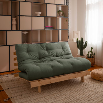 Roots - Canapé convertible 140x200cm en bois naturel et tissu