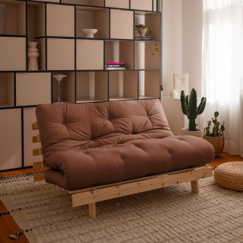 Roots - Canapé convertible 140x200cm en bois naturel et tissu