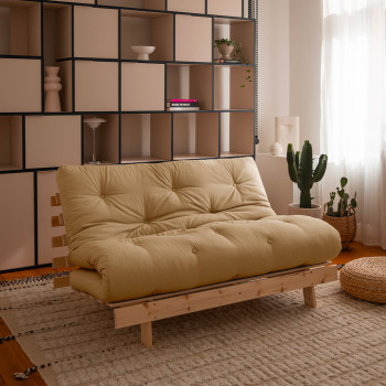 Roots - Canapé convertible 140x200cm en bois naturel et tissu