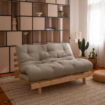 Roots - Canapé convertible 140x200cm en bois naturel et tissu