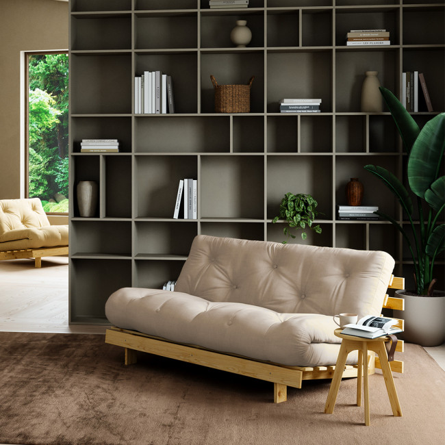 Roots - Canapé convertible 160x200cm en bois naturel et tissu 160x200cm