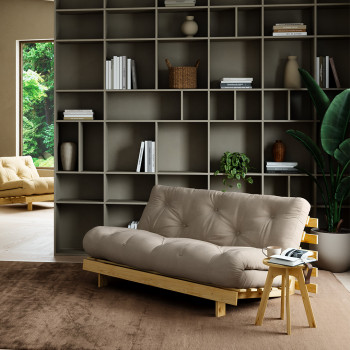 Roots - Canapé convertible 160x200cm en bois naturel et tissu 160x200cm