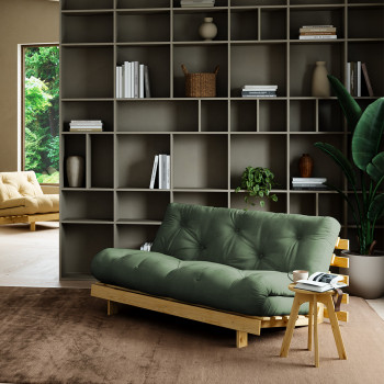 Roots - Canapé convertible 160x200cm en bois naturel et tissu 160x200cm