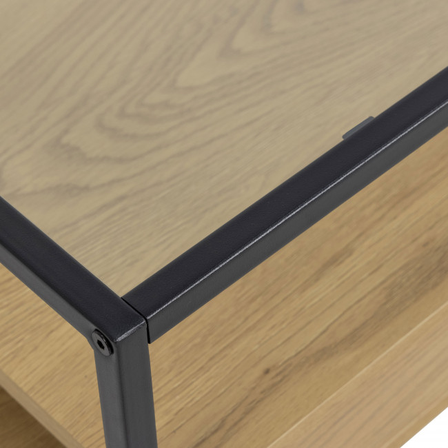 Luma - Table basse carrée en verre, bois et métal 80x80cm