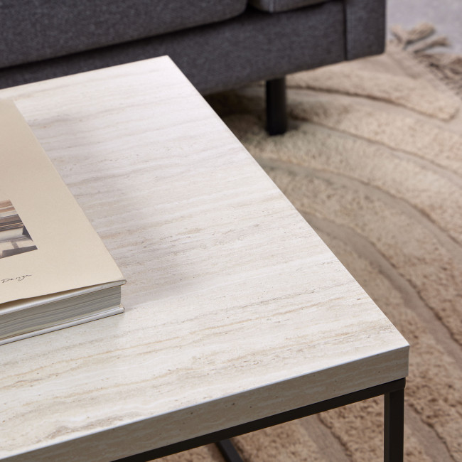 Mixo - Table basse en effet travertin et métal 110x50cm