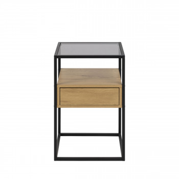 Luma - Table de chevet 1 tiroir en verre, bois et métal