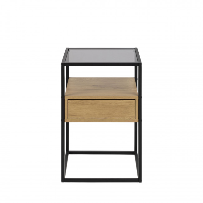 Luma - Table de chevet 1 tiroir en verre, bois et métal